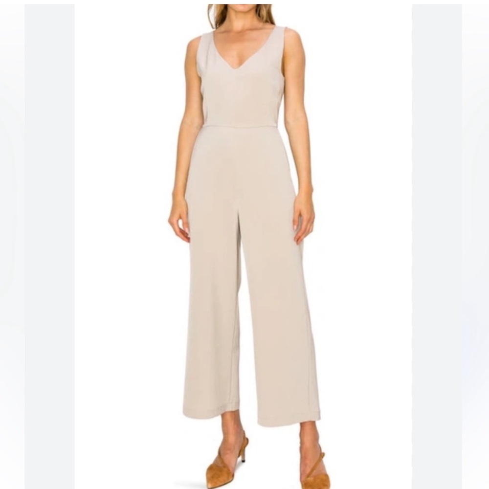 Melody Jumpsuit – Beige Sleeveless Wide Leg, Size XL